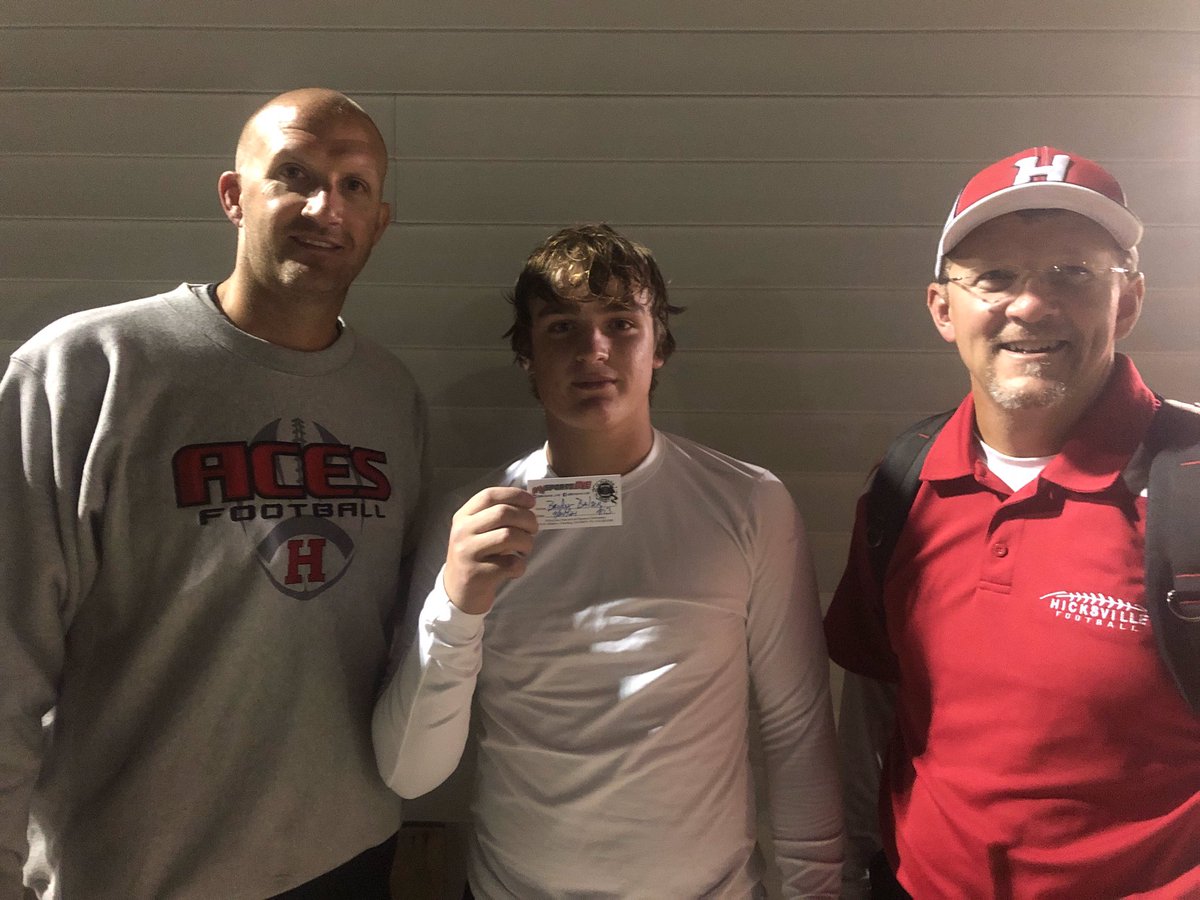 MySports_Live's tweet photo. Brody Balser was the Signature Embroidery Player of Game for Hicksville, piling up 10 grabs for 142 yards, picking up big 3rd and long conversions, and helping the Aces overcome a halftime deficit to beat Paulding, 22-20, Coach Smith and Dave Mohr joined Brody postgame #MySports https://t.co/IXGYbs9n2K