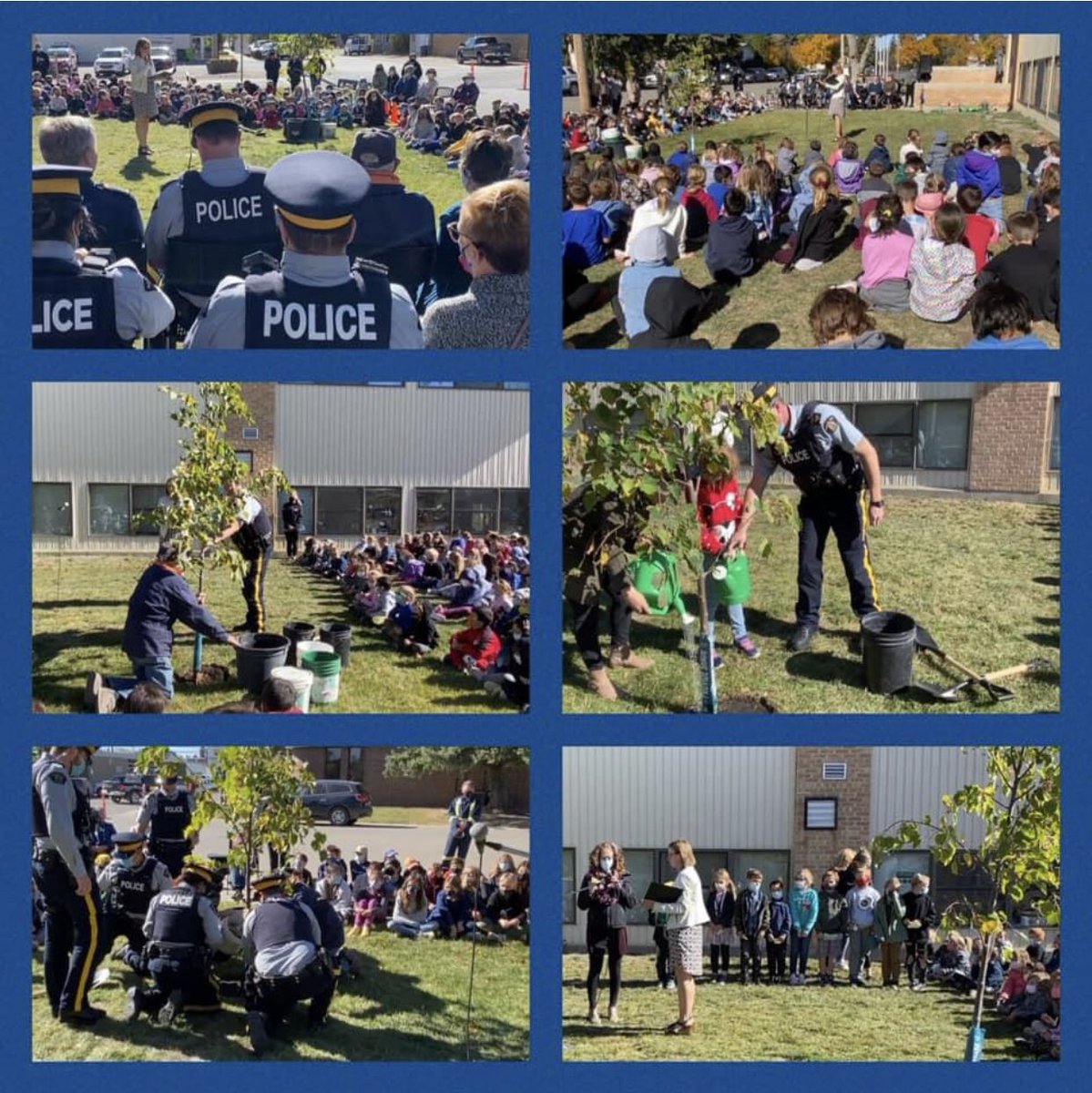 Today was a very special day for our IHES family. We planted a tree to honour the memory of Cst. Patton, whom we tragically lost last spring. We wish to thank @RCMPSK, Communities In Bloom, and everyone who contributed to our tree planting ceremony.🌳☀️💦