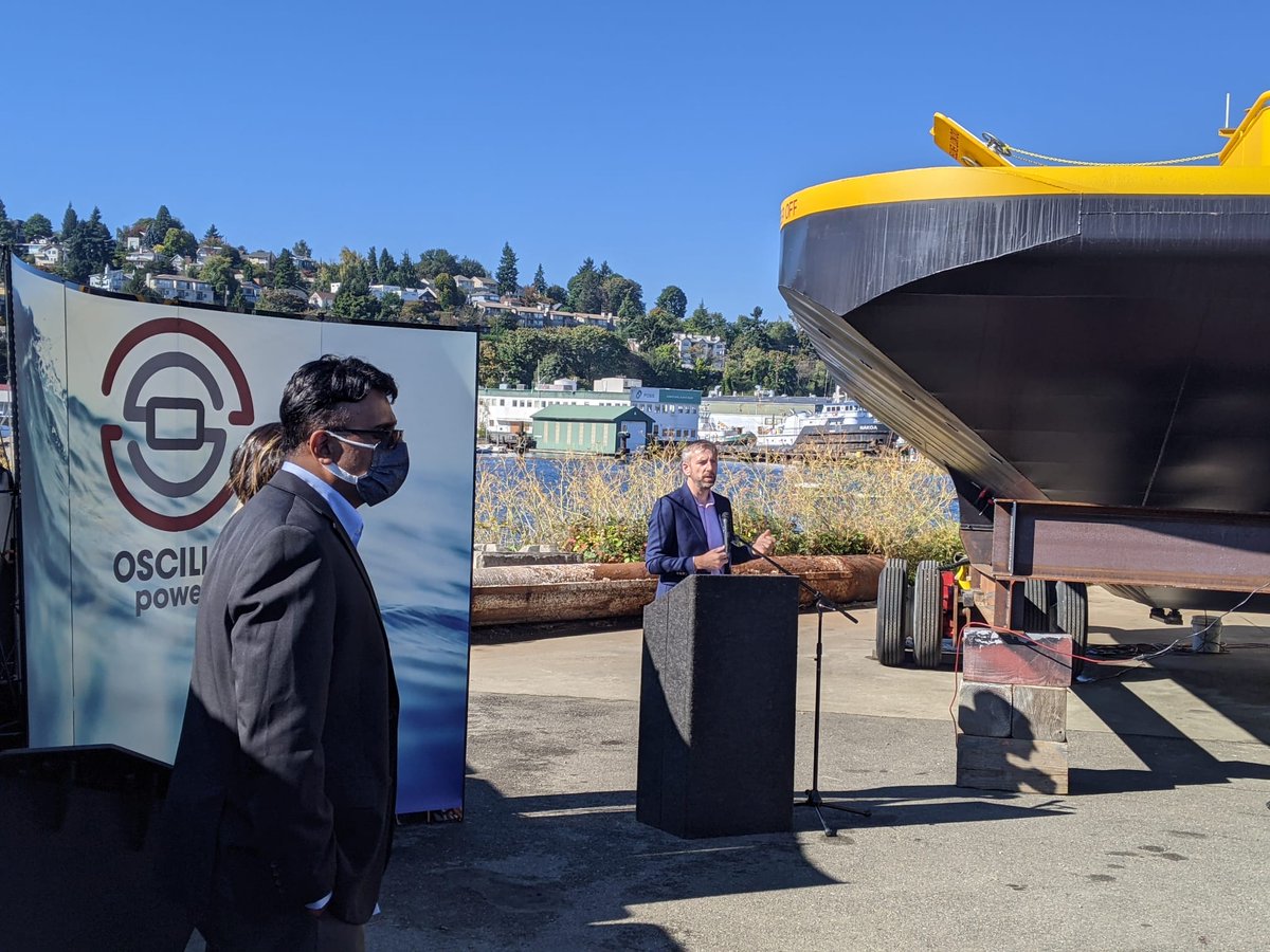 OscillaPower's tweet photo. Today we rolled out the finished  #TritonC wave energy system at Snow &amp; Company. We were privileged to have representatives from @ENERGY and @WAStateCommerce attend and provide kudos. 
It was fantastic to have our team and many of our partners with us today! https://t.co/Des4VrBw8J