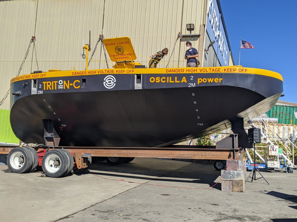 OscillaPower's tweet photo. Today we rolled out the finished  #TritonC wave energy system at Snow &amp; Company. We were privileged to have representatives from @ENERGY and @WAStateCommerce attend and provide kudos. 
It was fantastic to have our team and many of our partners with us today! https://t.co/Des4VrBw8J