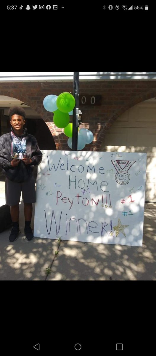 PeytonFulton23's tweet photo. What a WELCOME HOME from Sacramento! My mom and coaches secretly planned for the news crews and our whole track family to be there to scream and greet us we got back from JO's!!  #WeArentJustATeamWeAreFamily! #OLYMPUS https://t.co/PCcu2OY4Cr
