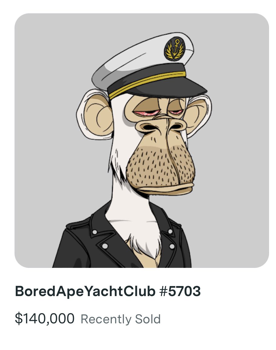 The first <a href="/BoredApeYC/">Bored Ape Yacht Club 🍌</a> sale on <a href="/niftygateway/">Nifty Gateway Studio</a> to <a href="/cameron/">Cameron Winklevoss</a>!  Welcome to the Captain club!