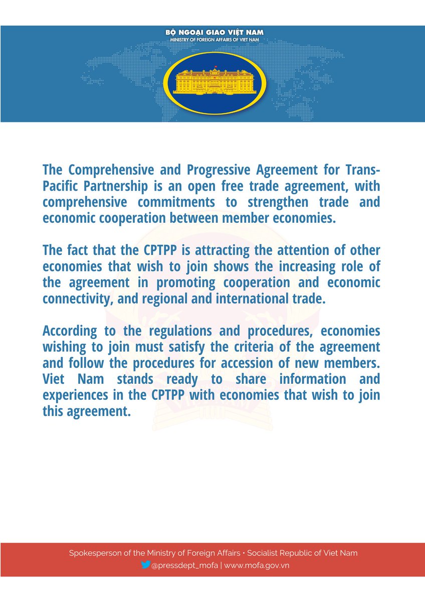 🎙️#MoFASpoz comment on China’s request to accede to #CPTPP