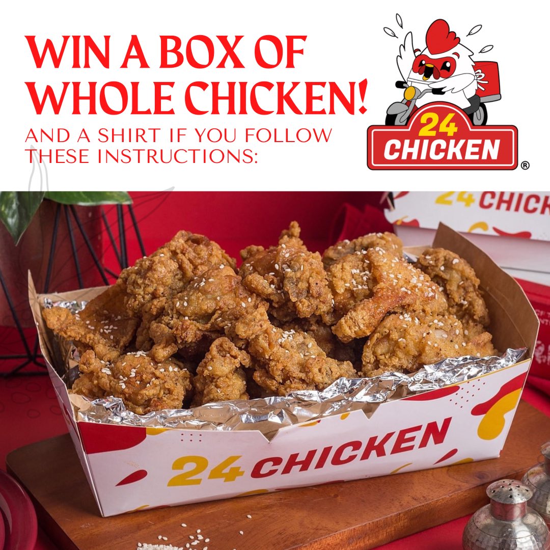 24ChickenPH's tweet photo. Totoo nga ang chismis! May pa contest kami mga beshy❤️✨

To join our giveaway, all you have to do is:

1. Follow our Instagram, TikTok and Twitter accounts @24ChickenPh

2. Quote Retweet and Tag 5 of your awesome friends under the comment section.

3. Like this post. https://t.co/RUXnYYI54r