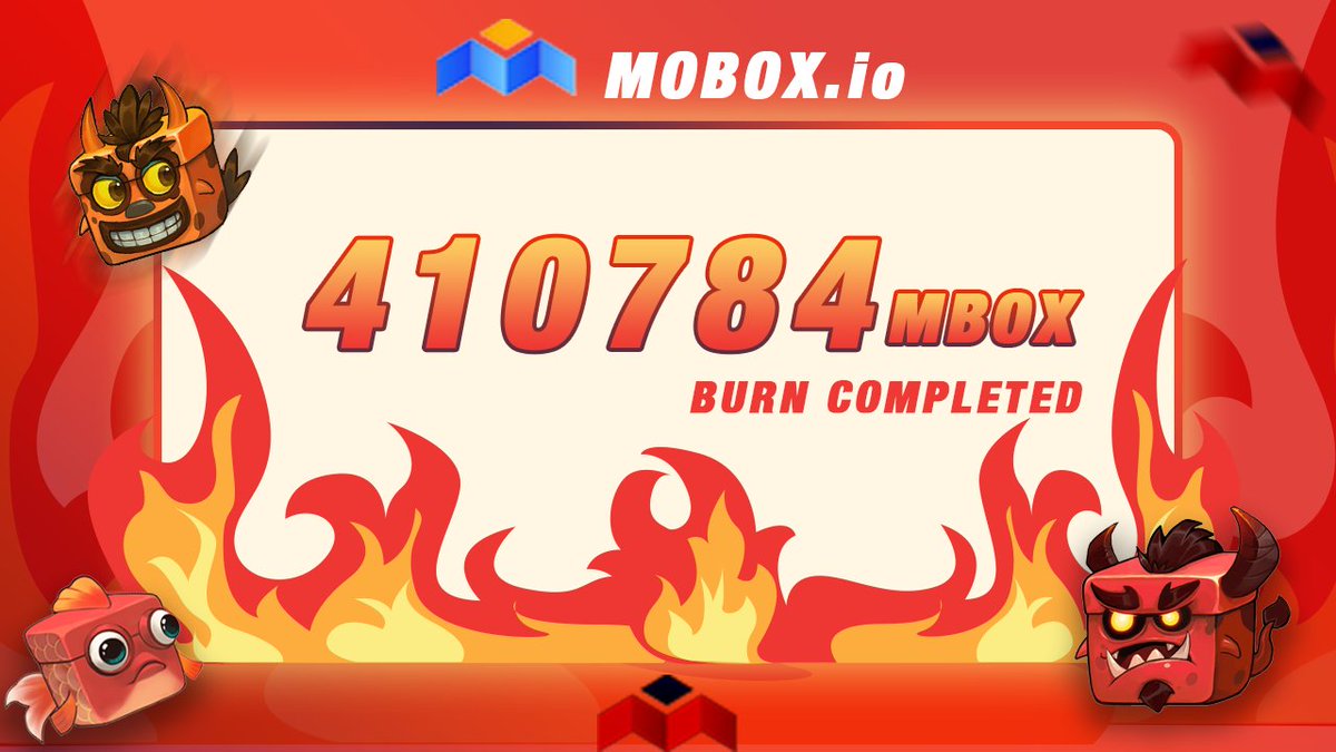 MOBOX_Official's tweet image. 🔥MOBOXdate🔥
#MBOX burn has taken place!
We have burned 410 784 #MBOX
Equivalent to ~ 💲1,900,000 #BUSD 🤯
Proof of burn🔥:
bscscan.com/tx/0x4e48152e5…
Proof of burn🔥:
bscscan.com/tx/0x7844cd516…
#BSC #BURN #MOBOX