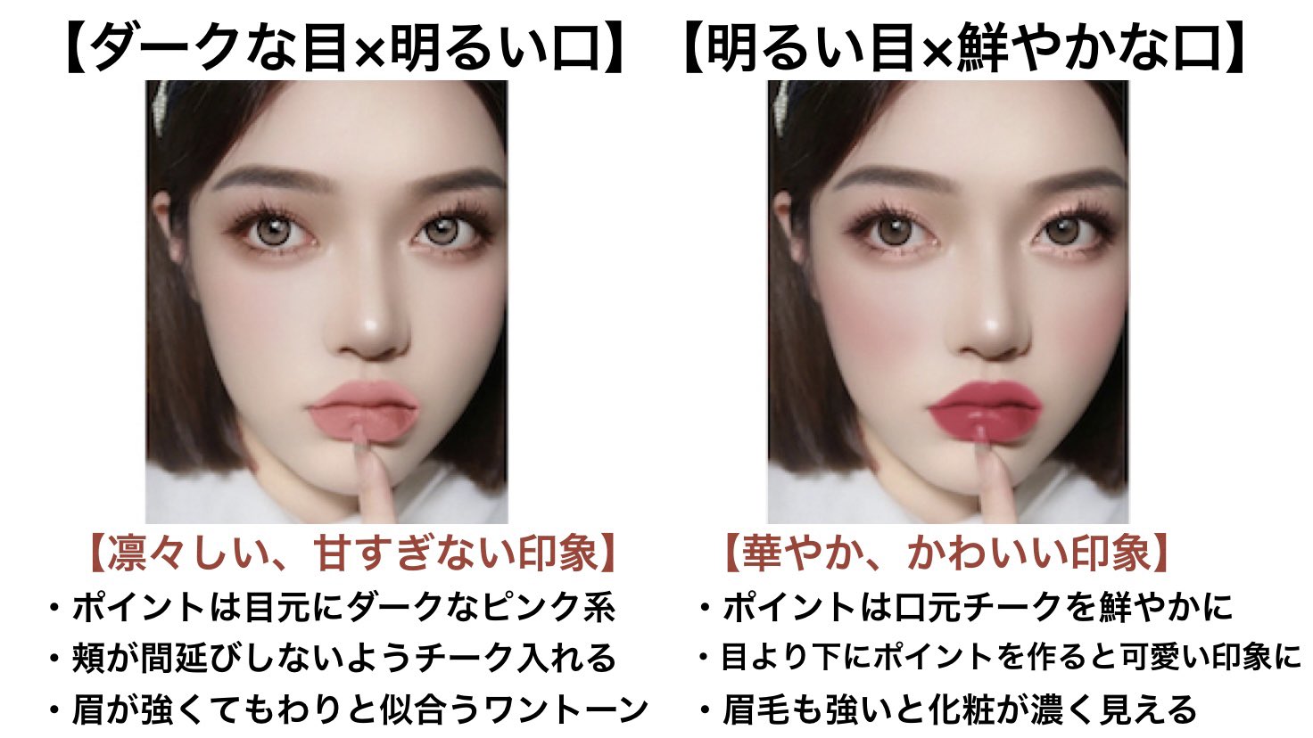 Nakamura Ryota もう迷わない オシャレな見せ方 同じワントーンメイクでも こんなに変わる ポイントは2つ 目元を濃くするか 口を鮮やかにするか ポイントが目 凛とした印象 かっこよさ ポイントが口 かわいい 艶やか 色味は Nakamura Ryota もう迷わない オシャレな見せ方 同じワントーンメイクでも こんなに変わる ポイントは2つ 目元を濃くするか 口を鮮やかにするか ポイントが目 凛とした印象 かっこよさ ポイントが口 かわいい 艶やか 色味は