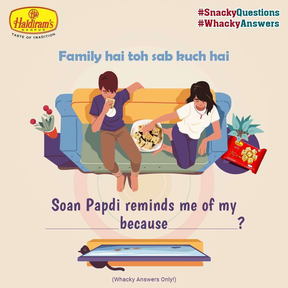 NagpurHaldirams's tweet photo. Here's Question No. 2 in our #SnackyQuestionsWhackyAnswers Contest & it's about our much-loved sweet - #Haldirams #SoanPapdi. So tell us which family member does this sweet remind you of & why?
#SnackyQuestions #WhackyAnswers #Family #Mithai #Sweets #ContestAlert #HaldiramsQuiz https://t.co/t0OQV0EMMc