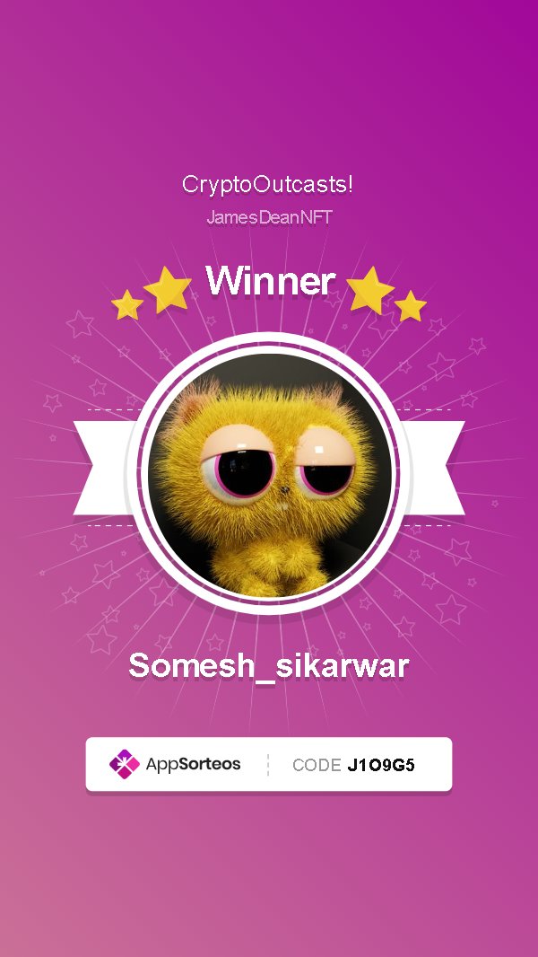 JamesDeanNFT's tweet photo. Congrats to @Somesh_sikarwar! 🏆

You won the @CryptoOutcasts giveaway! 🎉

Thanks for joining! :)

For more giveaways please follow @EvilJamesDean. https://t.co/Qcks0SjXdx
