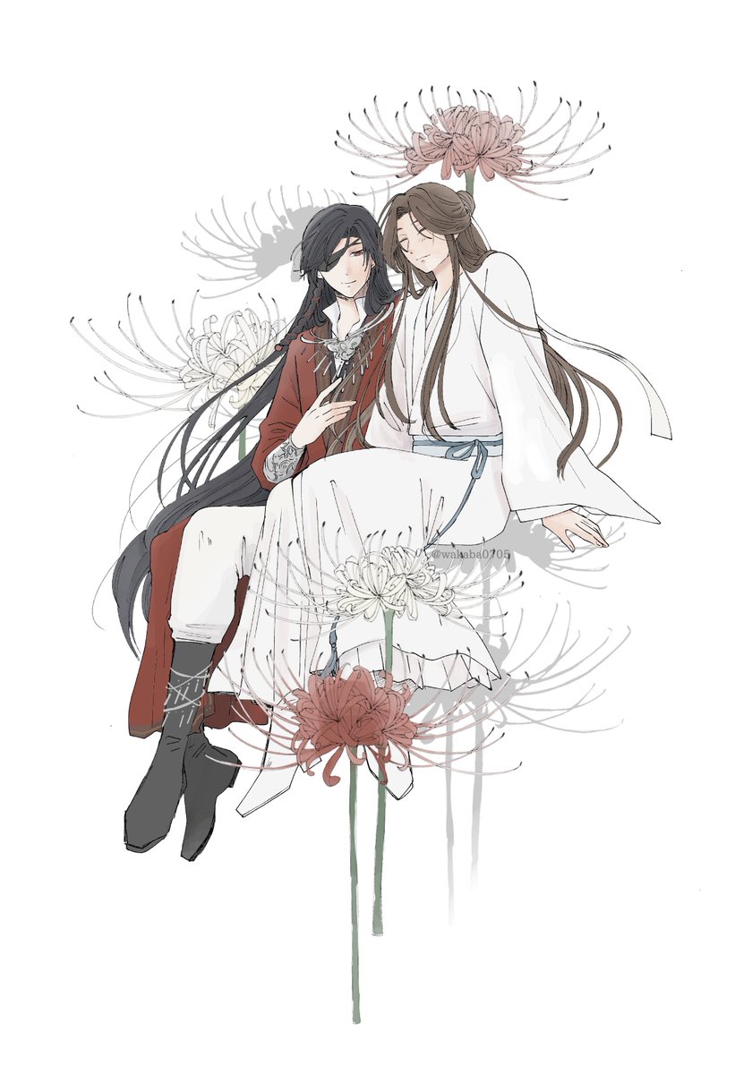 long hair 2boys multiple boys flower spider lily chinese clothes male focus  illustration images
