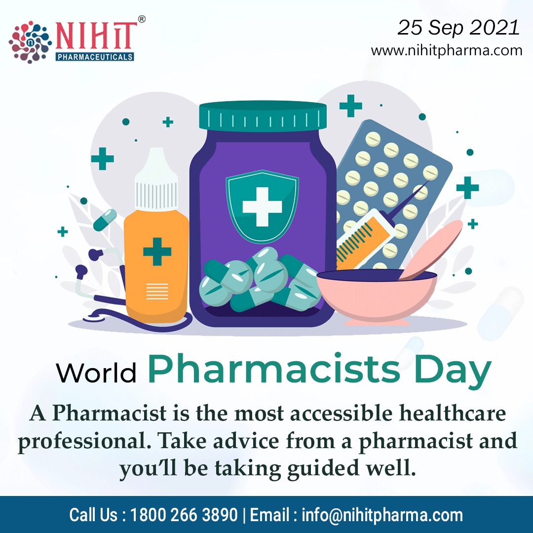 NihitPharma's tweet photo. Sept. 25, is #WorldPharmacistsDay! In an age of misinformation during the pandemic, #pharmacists are a source of trusted information. We take a genuine interest in our patients and their needs. Spread the word about the trust in our profession.  #Nihitpharmaceuticals #Pune https://t.co/Zon1uuw3hV