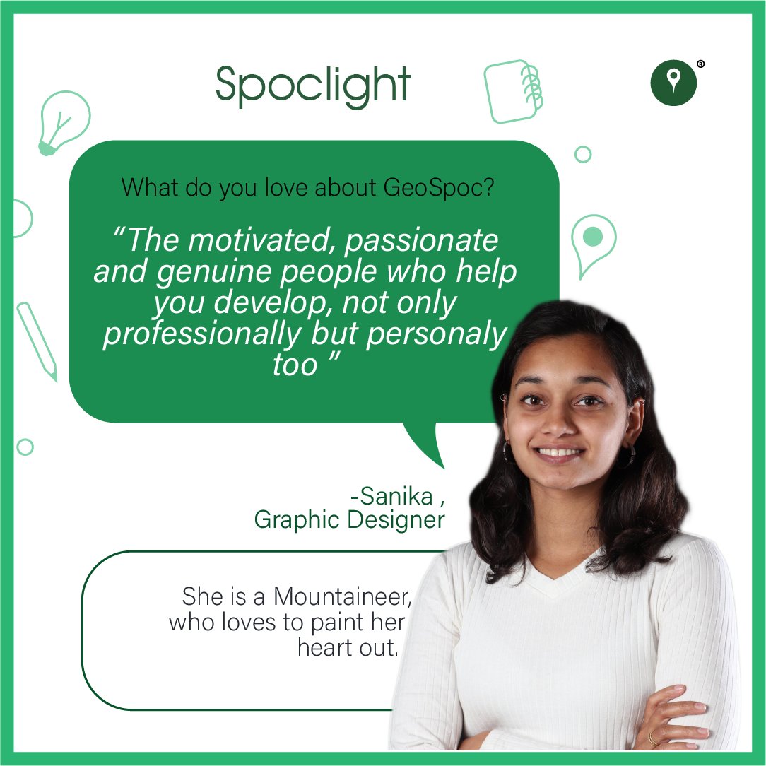 GeoSpoc's tweet photo. Today on #GeoSpoc #Spoclight we're excited to announce that Sanika Date has joined us as a Graphic Designer! She has a passion for mountaineering and a tenacity for design!
Welcome to the GeoSpoc family Sanika!
#GeoSpoc #Spoclight https://t.co/OXRfZ9Y5qT