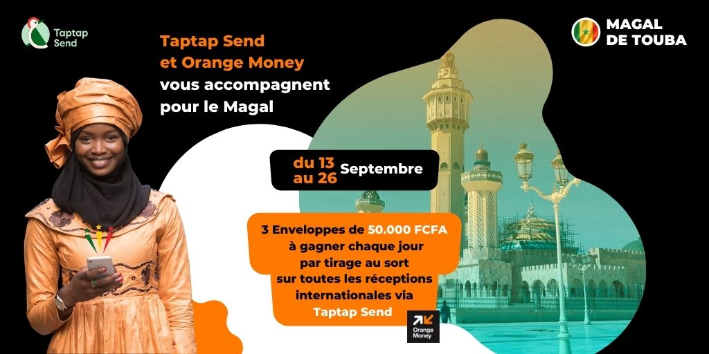 orange_sn's tweet photo. Magal gu xéewalée ngén di am ak Orange Money ! Recevez de l'argent  directement dans votre sous compte réception international via Tap Tap Send depuis l'étranger et tentez de gagner chaque jour 50,000 FCFA jusqu'à la fin du Magal !

#TapTapSend #OrangeMoney
#PromoMagal
#144#23# https://t.co/jyTsYXgkUT