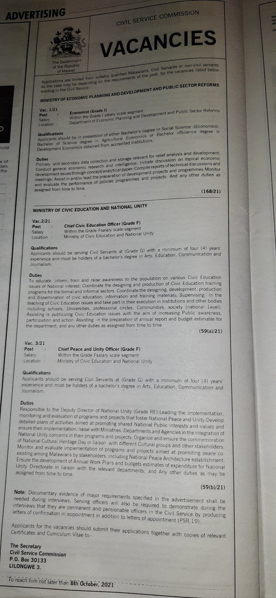 ThindwaMkeka's tweet photo. Vacancies 
Tiyeni tiyese mwayi https://t.co/kd7AApY2Sk