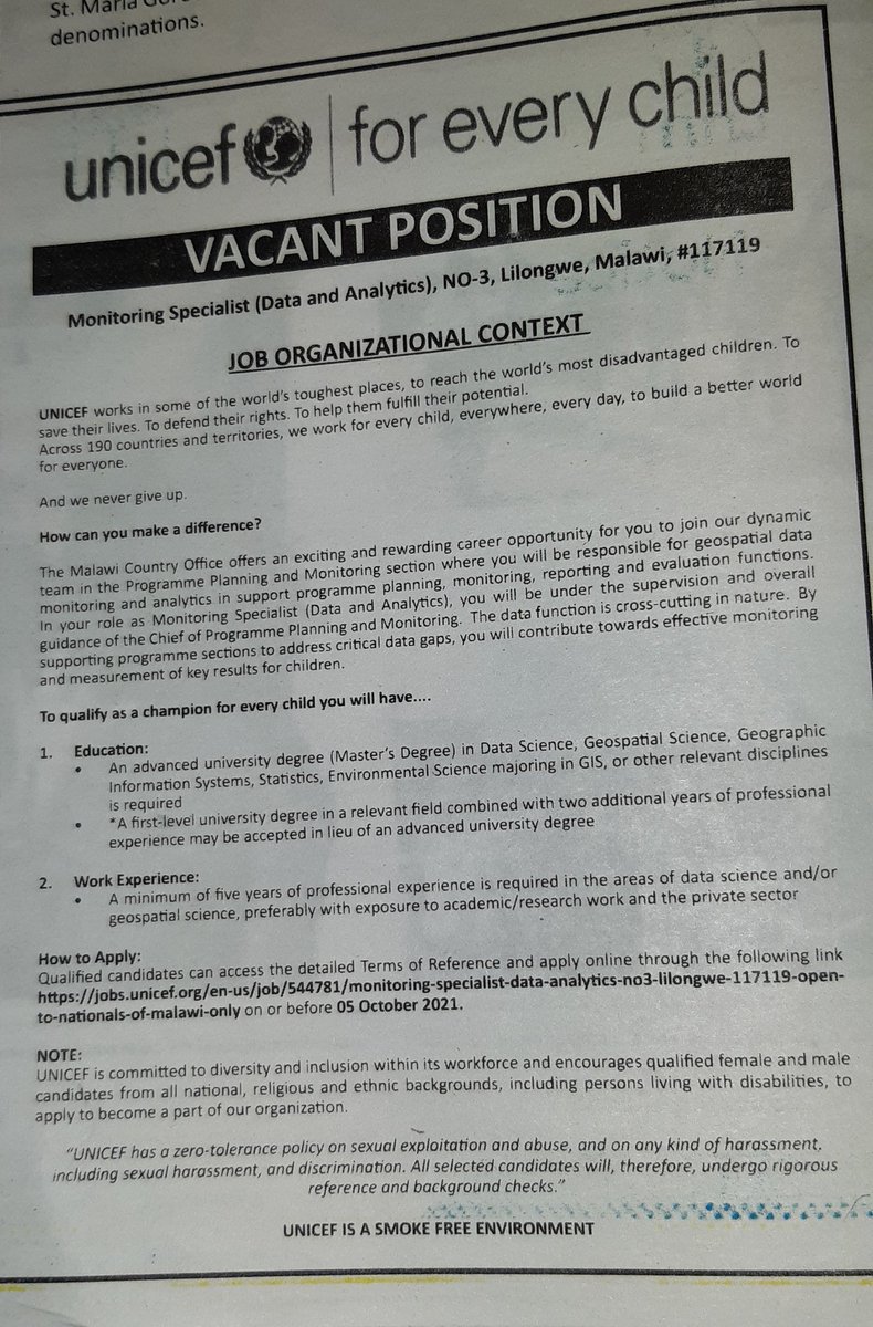 ThindwaMkeka's tweet photo. Vacancies 
Tiyeni tiyese mwayi https://t.co/kd7AApY2Sk