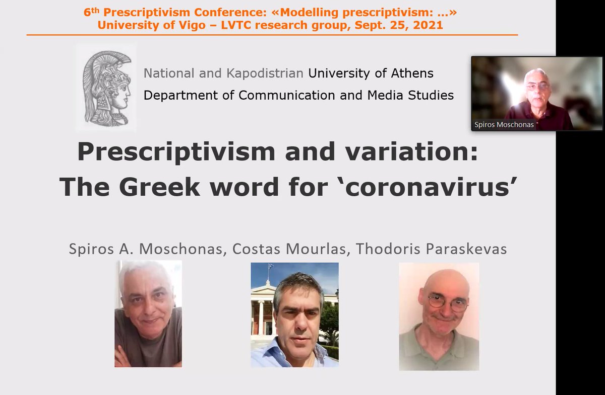 prescriptivism6's tweet photo. SESSION: DIGITAL MEDIA

Spiros Moschonas, Costas Mourlas &amp; Thodoris Paraskevas (Athens)
"Prescriptivism and variation: The case of the Greek word for ‘coronavirus’"

#Prescriptivism2021 https://t.co/yOQFLzDFiX