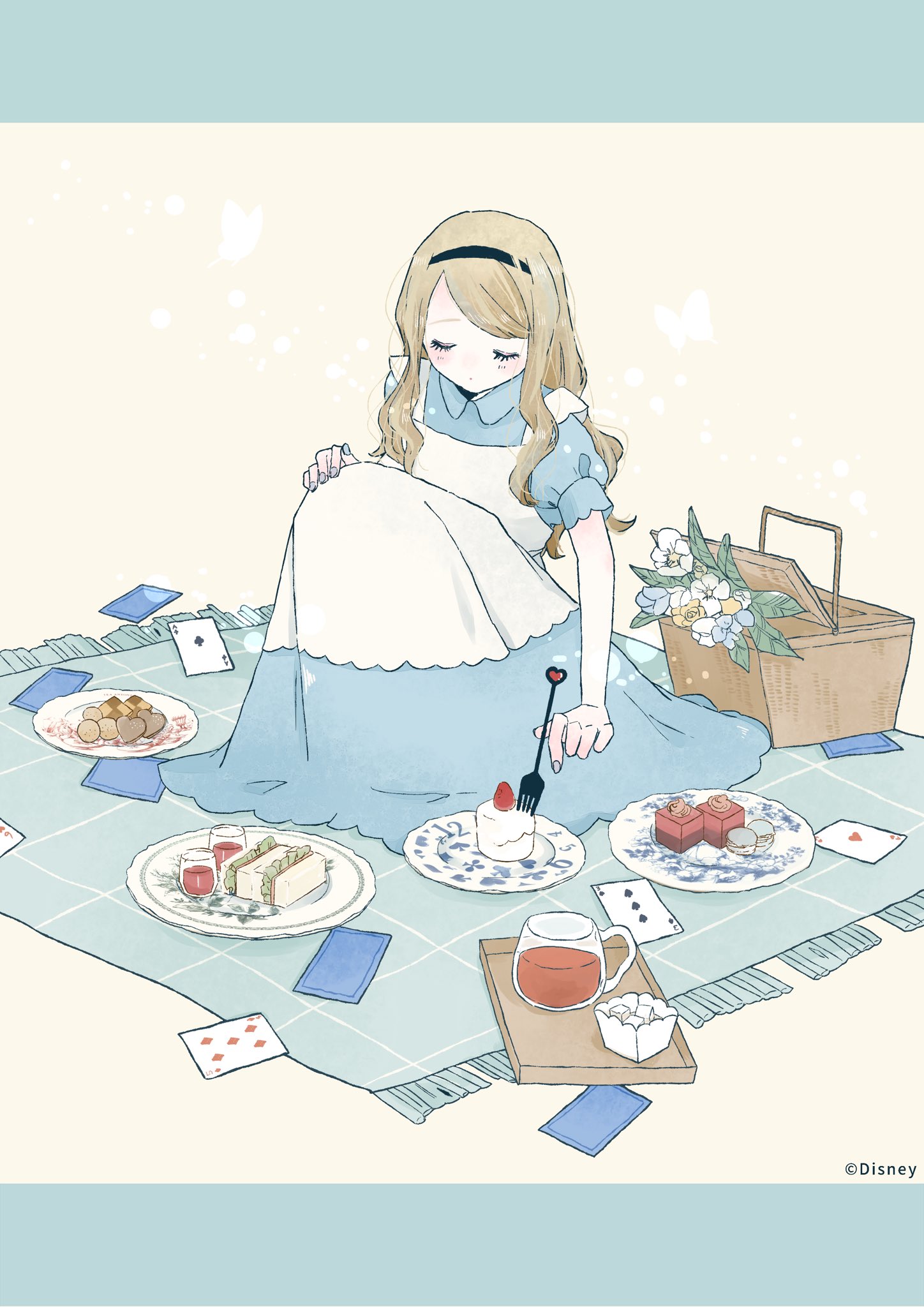 Twitter 上的 あやた ローソンプリント販売中 ふしぎの国のアリス 70周年 アフタヌーンティー リビング様の素敵な食器とのコラボ イラストを描かせて頂きました お皿を並べてピクニックの様なお茶会の様子です キャンペーン中ですのでぜひ参加してみて