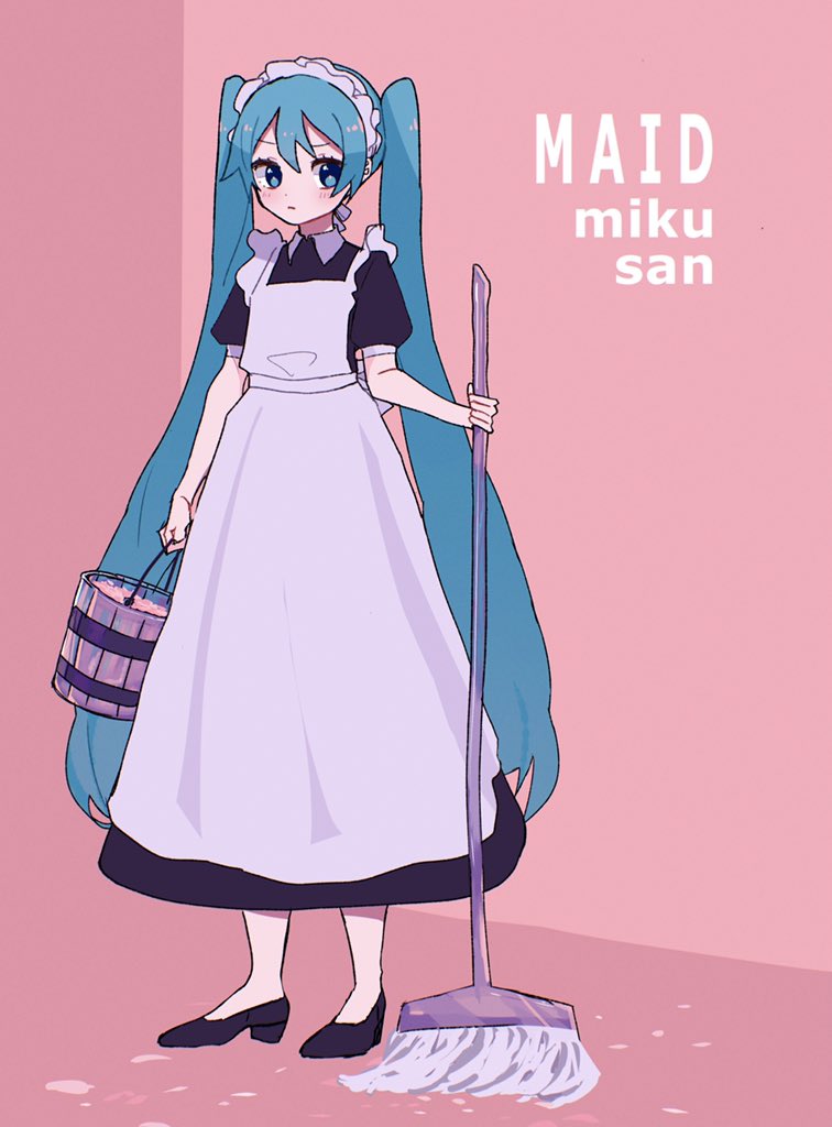 hatsune miku 1girl solo bucket maid long hair maid headdress twintails  illustration images