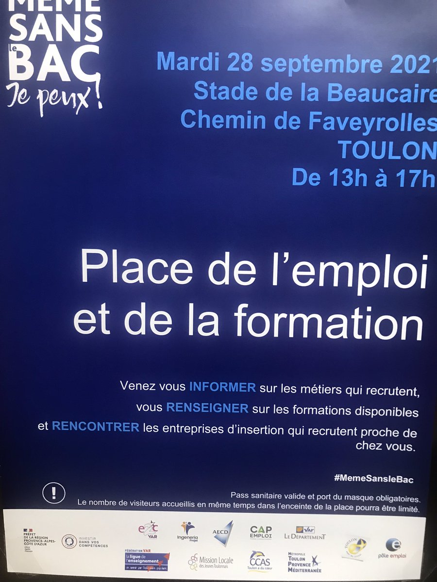 Viviane Driquez (@vivianework) on Twitter photo @poleemploi_VAR Mardi 28 sept ap midi nous vous attendons nombreux au stade de la Beaucaire à <a href="/VilleDeToulon/">Ville de Toulon</a> pour construire votre avenir #emploi #formation .Rencontre avec entreprises & partenaires de l’#insertion ! #placedelemploi #PRIC <a href="/MlToulon/">Mission Locale de Toulon</a> <a href="/Capemploi83/">Cap emploi 83</a> <a href="/Prefet83/">Préfet du Var</a> <a href="/E2CVar/">E2CVar</a> @poleemploi_VAR Mardi 28 sept ap midi nous vous attendons nombreux au stade de la Beaucaire à <a href="/VilleDeToulon/">Ville de Toulon</a> pour construire votre avenir #emploi #formation .Rencontre avec entreprises & partenaires de l’#insertion ! #placedelemploi #PRIC <a href="/MlToulon/">Mission Locale de Toulon</a> <a href="/Capemploi83/">Cap emploi 83</a> <a href="/Prefet83/">Préfet du Var</a> <a href="/E2CVar/">E2CVar</a>