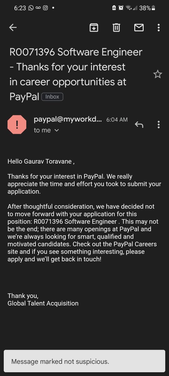 GToravane's tweet photo. After 3 internships and a year of TA experience, I am automatically rejected by @PayPal for software dev role.
My mum taught me to call bullshit when I see it. #SoftwareEngineer #recruitment #dirtygame #paypal https://t.co/uyPfrgnHi3