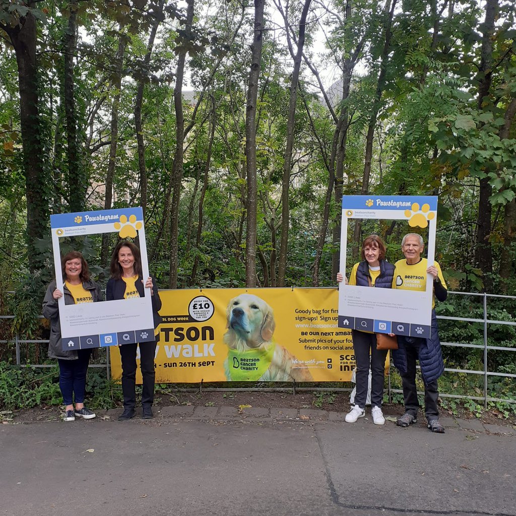 Beatson_Charity's tweet photo. Are you doing a #PawWalk today? 🐶💛Our woofderful volunteers will be at Kelvingrove Park today and tomorrow  from 11am-1pm! They have plenty of treats for your pooch and you can also get your hands on one of our pawtastic Beatson Cancer Charity bandannas 🐾 https://t.co/NEsVAgBf6u