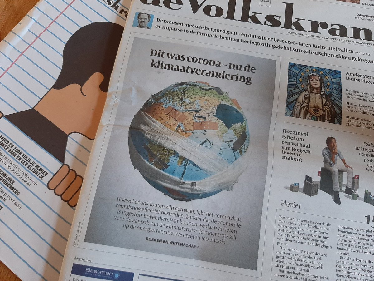 Oeh, leuk! Opening krant gehaald 💪 met deze: wat leert coronacrisis ons over dat ándere wereldprobleem? Bv: Geld genoeg, alleen leiderschap ontbreekt. Met o.a. @HeleendeConinck, @rjtklein, @MarionKoopmans, @ReintJanRenes. volkskrant.nl/a-b94aa3f3