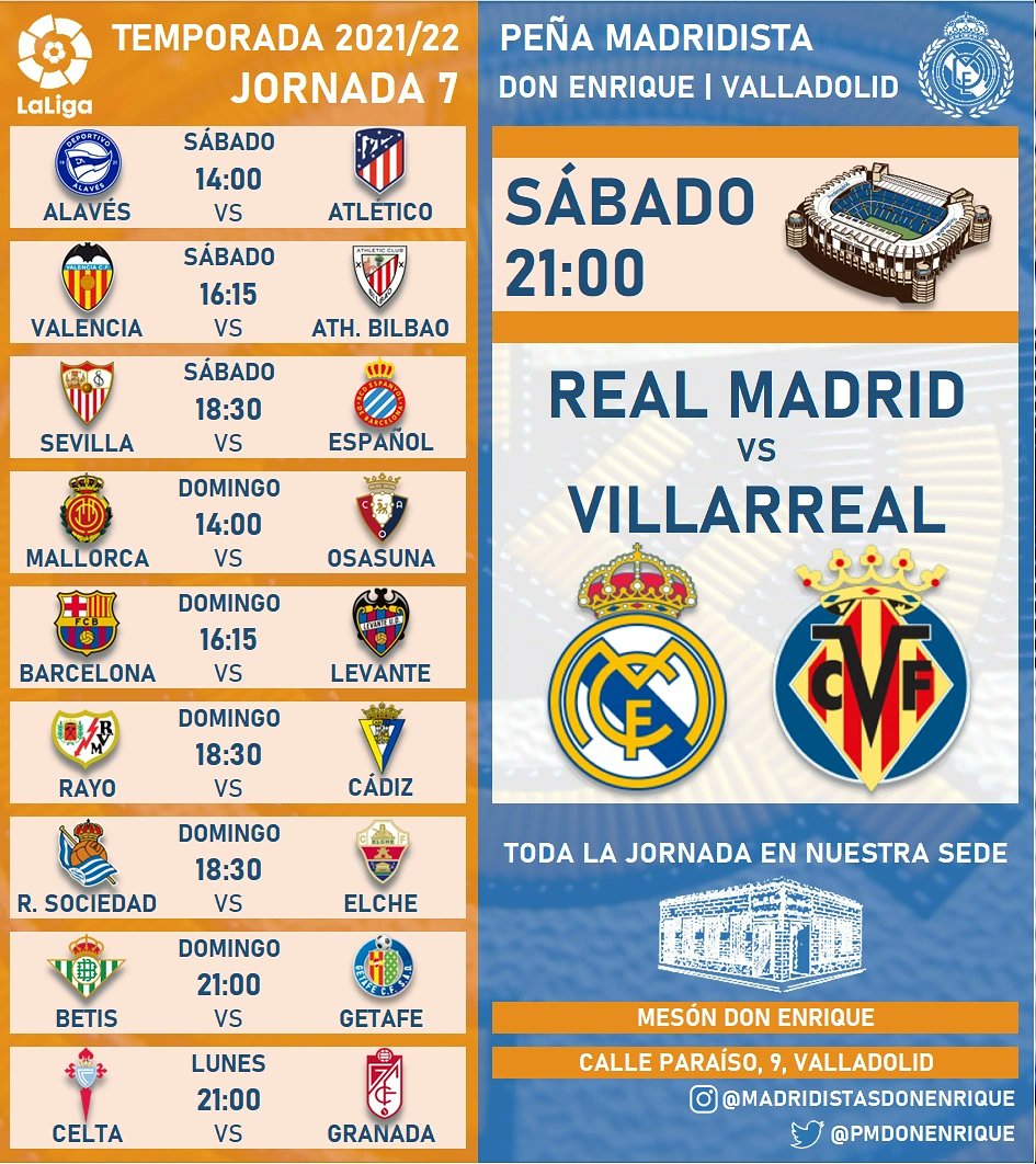 pmdonenrique's tweet photo. ⚠️𝗝𝗢𝗥𝗡𝗔𝗗𝗔 𝟳 𝗟𝗔 𝗟𝗜𝗚𝗔⚠️
🕘 SÁBADO 2️⃣1️⃣:0️⃣0️⃣
REAL MADRID 🆚 VILLARREAL https://t.co/49DOwNGuPG