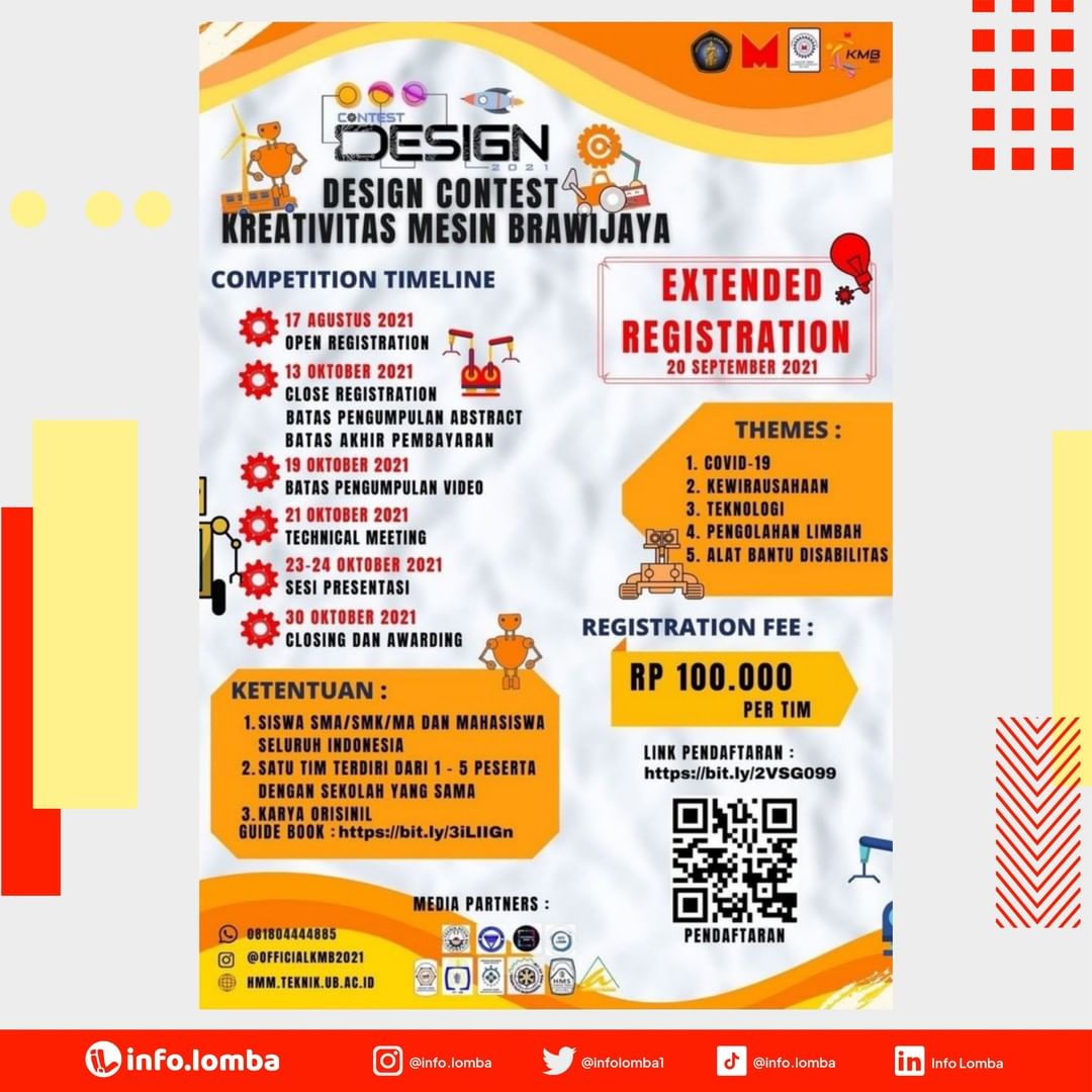 infolomba1's tweet photo. [DESIGN CONTEST KREATIVITAS MESIN BRAWIJAYA]

📩Pendaftaran 
https://t.co/vJ0bIxzokn
📑Guide Book 
https://t.co/R7w2zIwcAI

#lomba #infolomba #lomba2021 #jadwallomba #design #lombadesign #kompetisigratis #informasilomba #event #designgraphic #gratis #competition https://t.co/IeCsa558IT