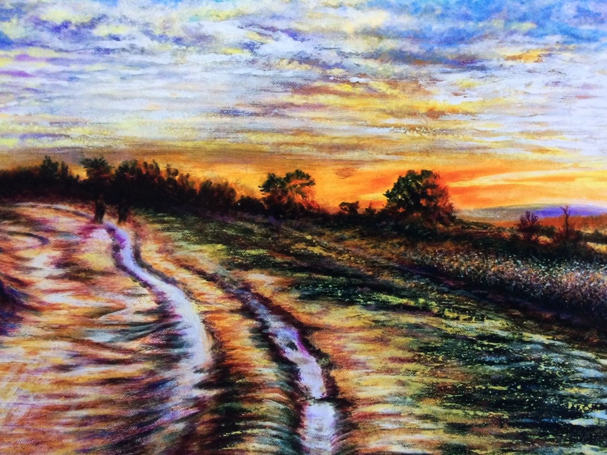 Sunset stroll
Acrylic on canvas 
#paintseptember #painting #AshdownForest #sunset #SaturdayThoughts #artists #ArtistOnTwitter #artistsoninstagram