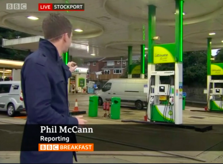 The correspondent the BBC sent to cover the petrol shortage this morning is called Phil McCann