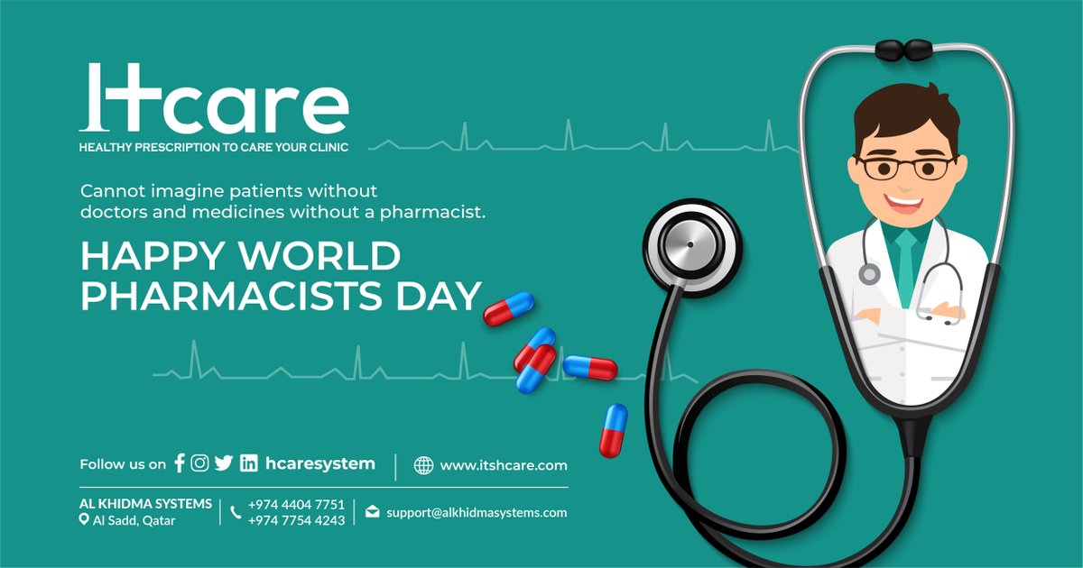 hcareSystem's tweet photo. Cannot imagine patients without doctors and medicines without a pharmacist. Happy world Pharmacists day.
_
Visit Us: https://t.co/p6bmdWYHA7
.
.
.
#hcaresystem #pharmacistday #healthclinics https://t.co/ETyzUptpKO