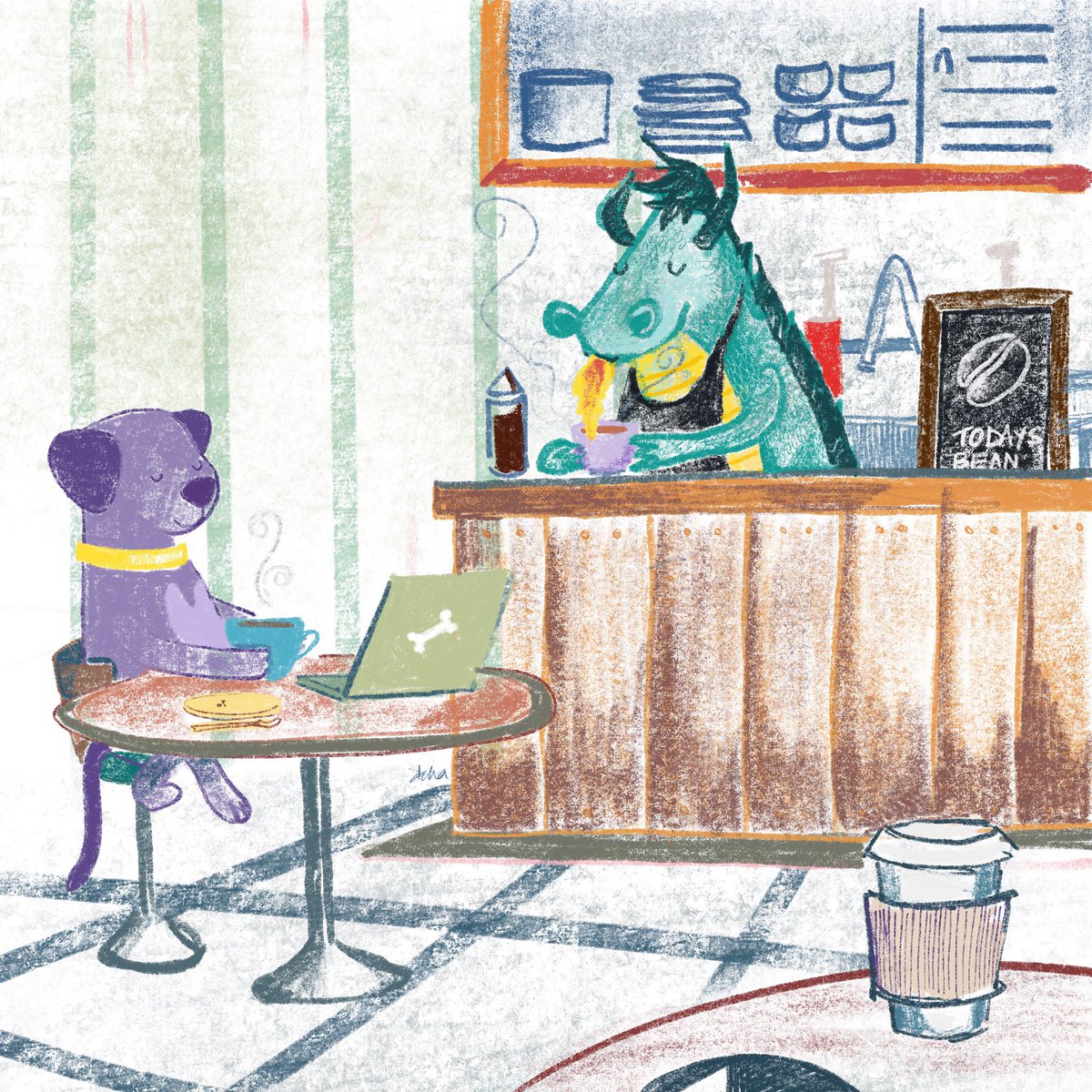 ahcir's tweet photo. #todayithunk colour pencils and a dragon barista to calm down.
#coffee #cafe #dog #dragon #procreate #colourpencil https://t.co/2HJBMMjySC