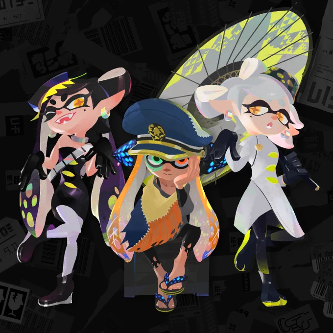 i need to stop posting so late but stuff from the splat3 update but i edited it to give og agent 3 the sanitation scar everyone draws them with 