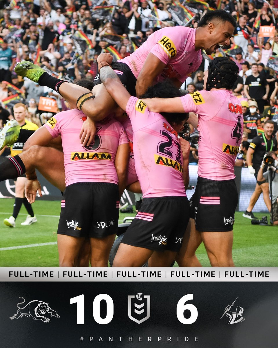 PenrithPanthers's tweet photo. FULL-TIME. Bring on the Grand Final 🙌🏽 

FOLLOW: https://t.co/XoOJC9br9q

#pantherpride #NRLFinals 
#NRLStormPanthers https://t.co/tZddUJKxp6