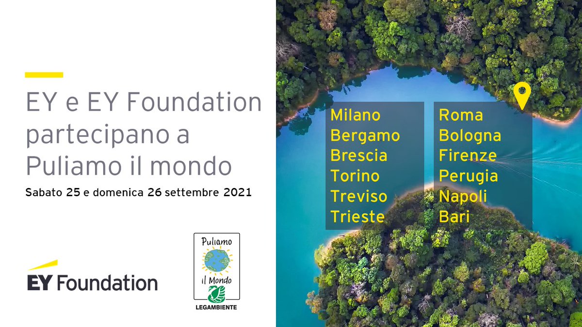 EY Italy (@ey_italy) on Twitter photo Anche quest'anno #EY Foundation è al fianco di <a href="/Legambiente/">Legambiente</a>, questo weekend le nostre #PeopleofEY saranno in 12 città italiane per contribuire a liberare dai rifiuti e dall'incuria parchi, giardini, strade, piazze, fiumi e spiagge.
#PuliamoilMondo #EYRipples #EYFoundationonlus Anche quest'anno #EY Foundation è al fianco di <a href="/Legambiente/">Legambiente</a>, questo weekend le nostre #PeopleofEY saranno in 12 città italiane per contribuire a liberare dai rifiuti e dall'incuria parchi, giardini, strade, piazze, fiumi e spiagge.
#PuliamoilMondo #EYRipples #EYFoundationonlus
