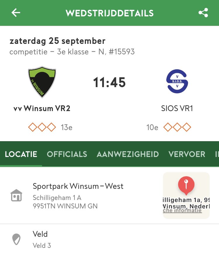 Na een weekje rust begint voor ons vandaag de competitie. Vandaag staat gelijk de derby tegen <a href="/VVSIOS/">V.V. SIOS</a> vr1! Om 11:45 spelen we thuis op het mooie sportpark van <a href="/vvwinsum/">vv Winsum</a>.