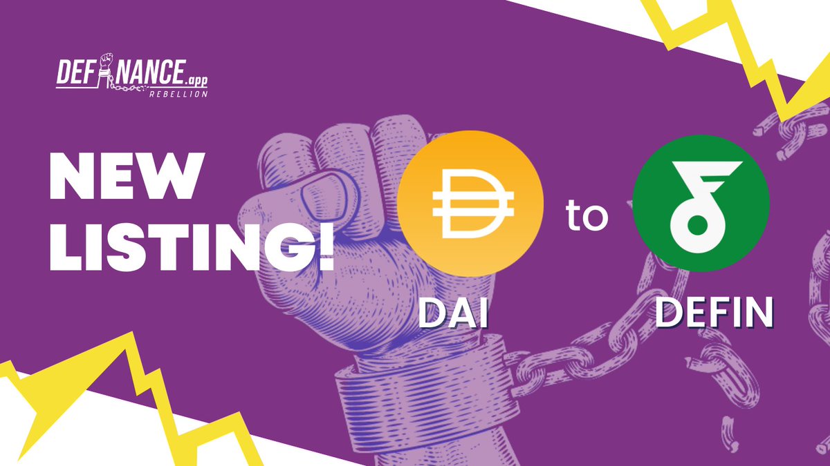 definanceapp's tweet photo. $Dai is one of the most useful #stablecoin that's pegged to the U.S. dollar, reducing volatility and enabling several #DeFi features such as lending, borrowing, or trading.  You can now Trade and Swap $DAI to $DEFIN !

Join the discussion https://t.co/HgY8v0EFkw 
#Definance https://t.co/yP6aKdCnYR