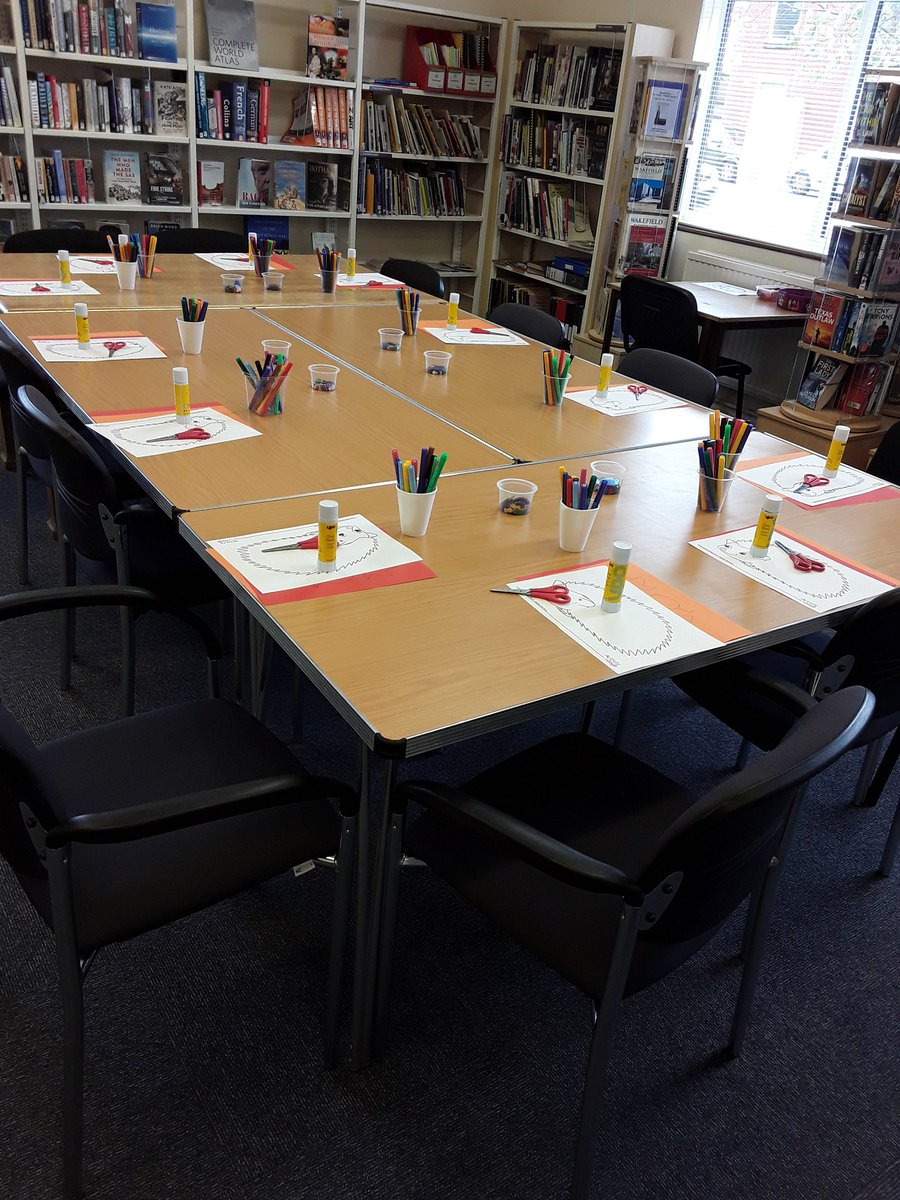 WFlibraries's tweet image. Our #Saturdaycraft session at #StanleyLibrary is all set up for this morning. We are making hedgehogs. There are some places still available so call in. The session is 10.30 - 11.30 #LoveSaturdays #FamilyCafts #WFlibraries