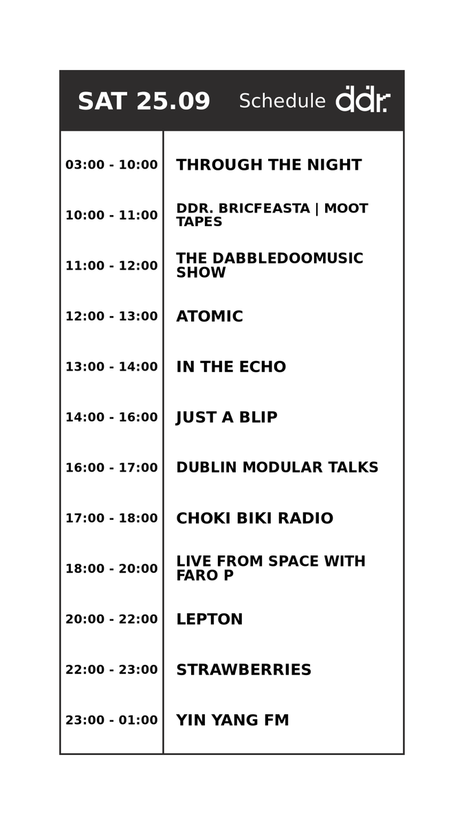 DublinDigiRadio's tweet photo. Look at all those live shows 👀
Your chatbox hosts for the day are @DabbledooMusic @shitepipe @DublinModular @StrawberriesDub, dr. rugz, and more 

Stay locked and get those alternating tickets! 🦅 https://t.co/P0af8pWNti
