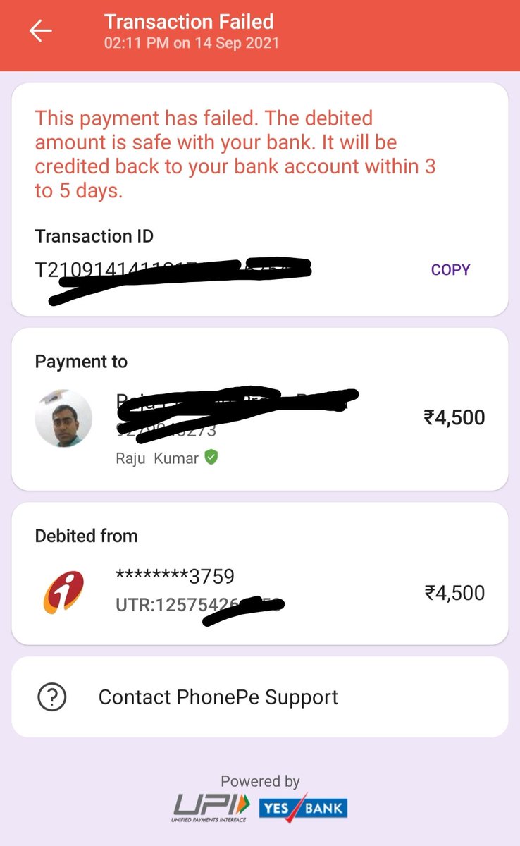 Is there any number to contact with <a href="/PhonePe_/">PhonePe_</a> customer care ?
I don't get back this amount in 10 days !
What I have to do?