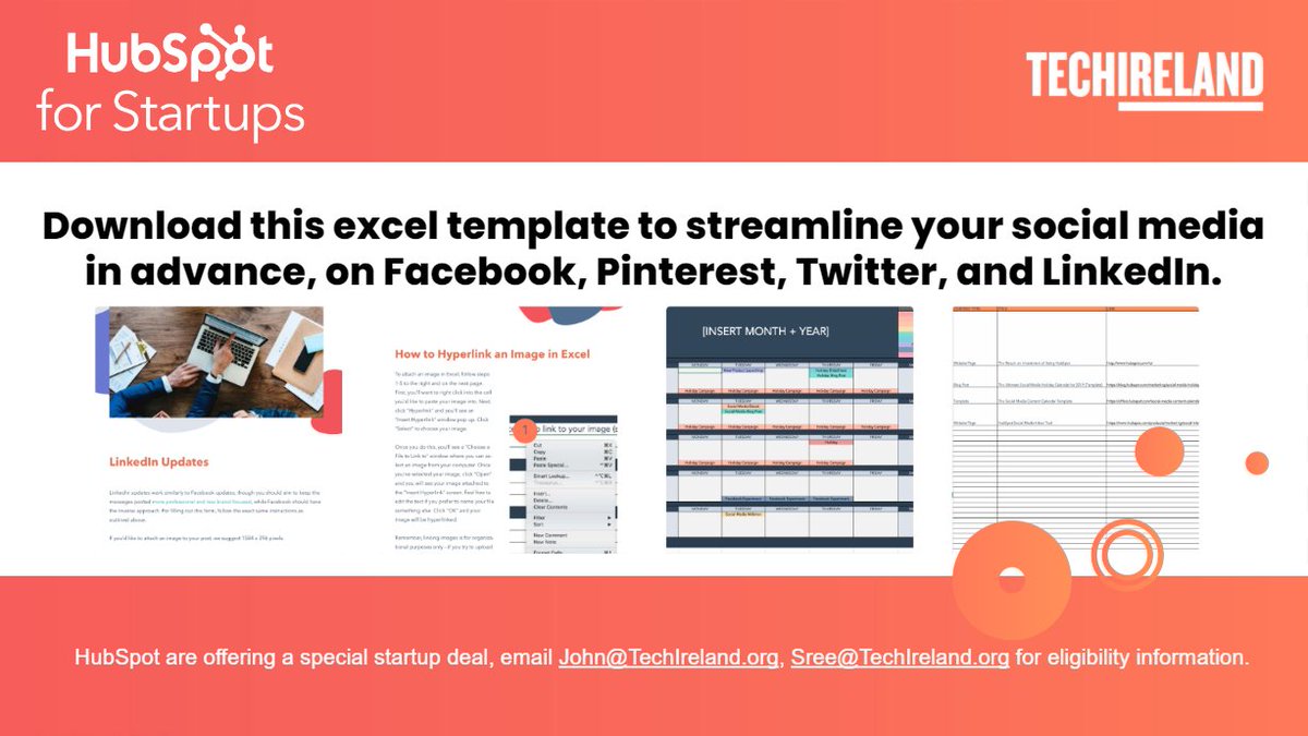 techireland's tweet image. Did you know that #HubSpotForStartups has made an Excel template to help you build your social media pipeline? Download for free here: rb.gy/i0nbiy