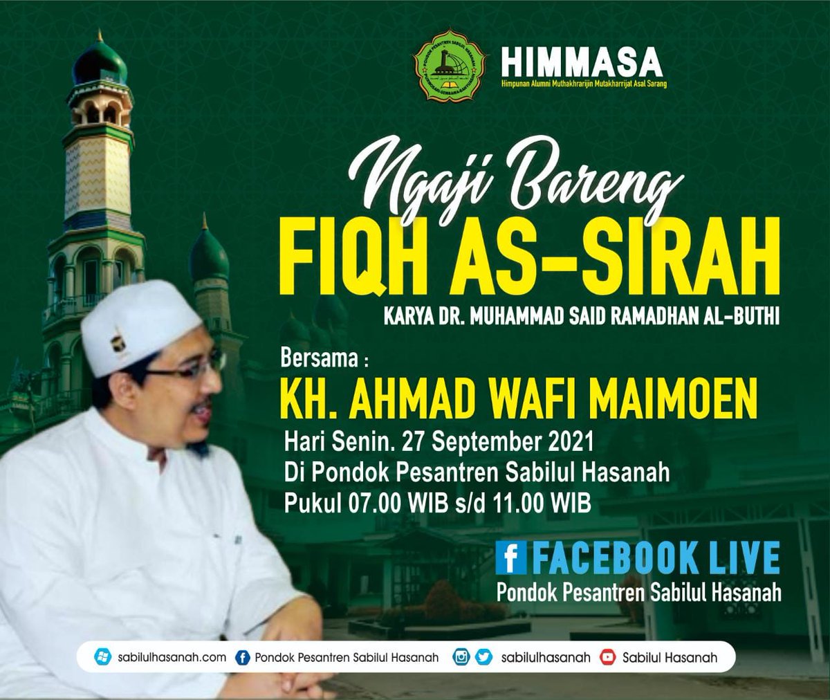 sabilulhasanah's tweet photo. Ngaji Bareng.

Fiqh As-Sirah Karya DR Muhammad Said Ramadhan Al-Buthi bersama KH. Ahmad Wafi Maimoen beliau merupakan Putra Almaghfurlah KH. Maimoen Zubair Sarang Jawa Tengah. 
#guswafi #guswafimaimoen #sarang #alanwar #mgs #ppsh #sabilulhasanah #alasantri #ngaji https://t.co/sVkEcM99PN