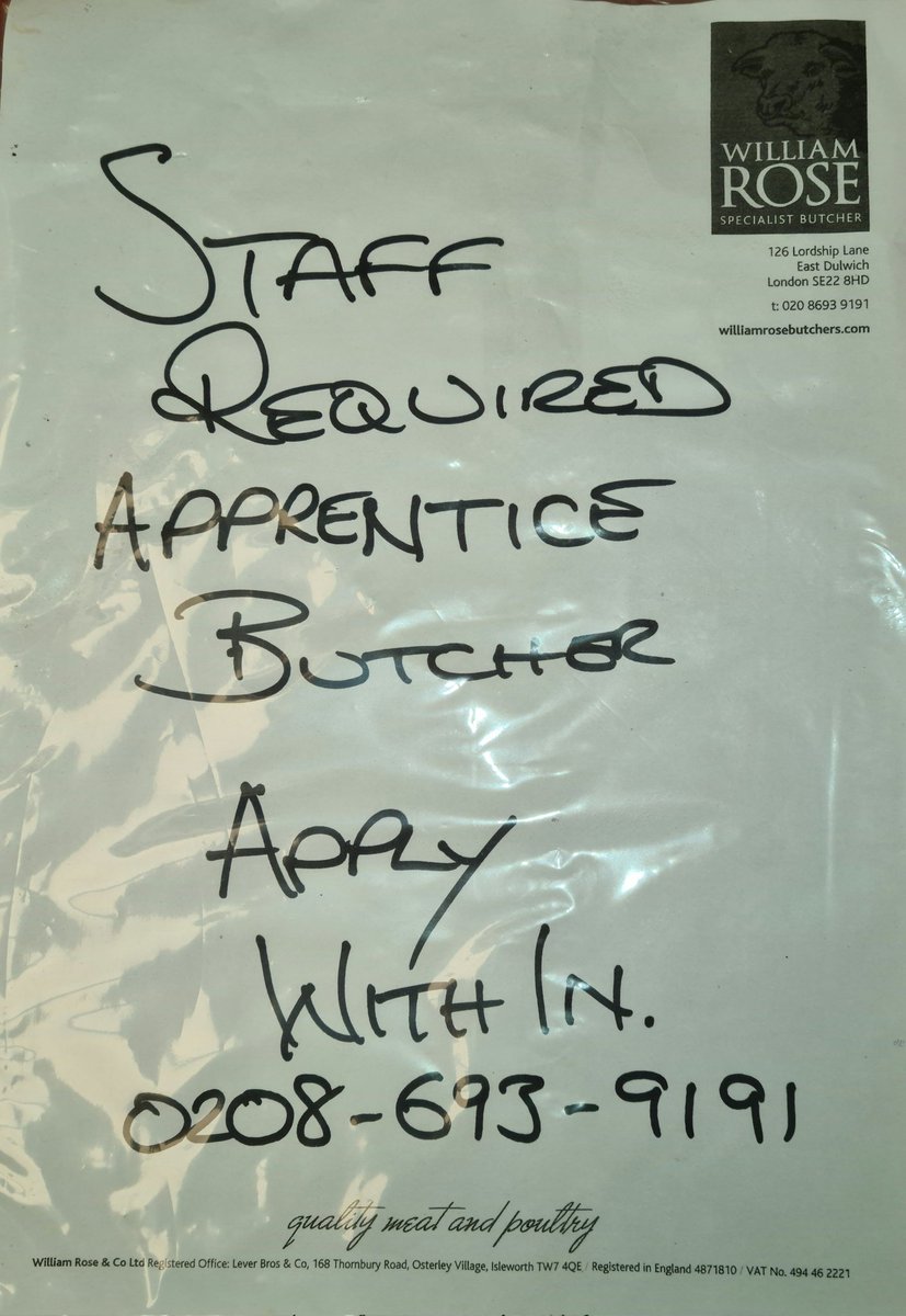 Apprentice Butcher required please contact the shop on 02086939191or send your C.V to wrbutchers@gmail.com #newjob #newjob2021
#lordshiplane #eastdulwich #apprenticebutcher