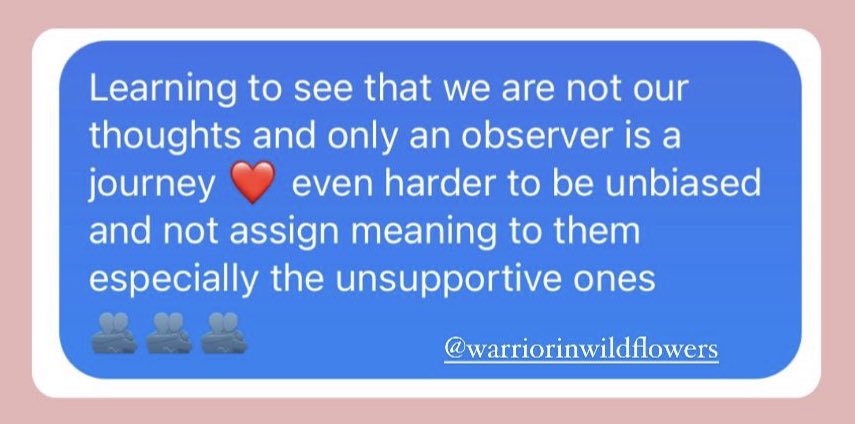You are only an observer - a 3rd party to your thoughts. Pretend you’re eves-dropping on yourself, just listen and observe; they mean nothing it’s like a train passing by, it comes, it goes, sometimes it stops for a while but you are not the train.🚂 #mentalhealth #selfawareness https://t.co/dAuWKHIJmL