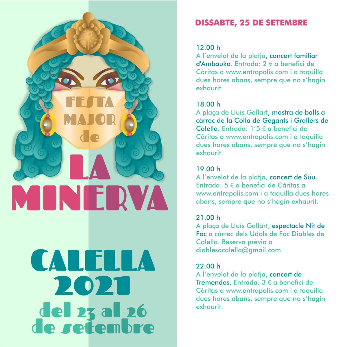 ajcalella's tweet photo. 🎊 #fmminerva21

Aquí us deixem la programació per avui dissabte dia 25.

#calellaésmés https://t.co/8QnwPFf3NV