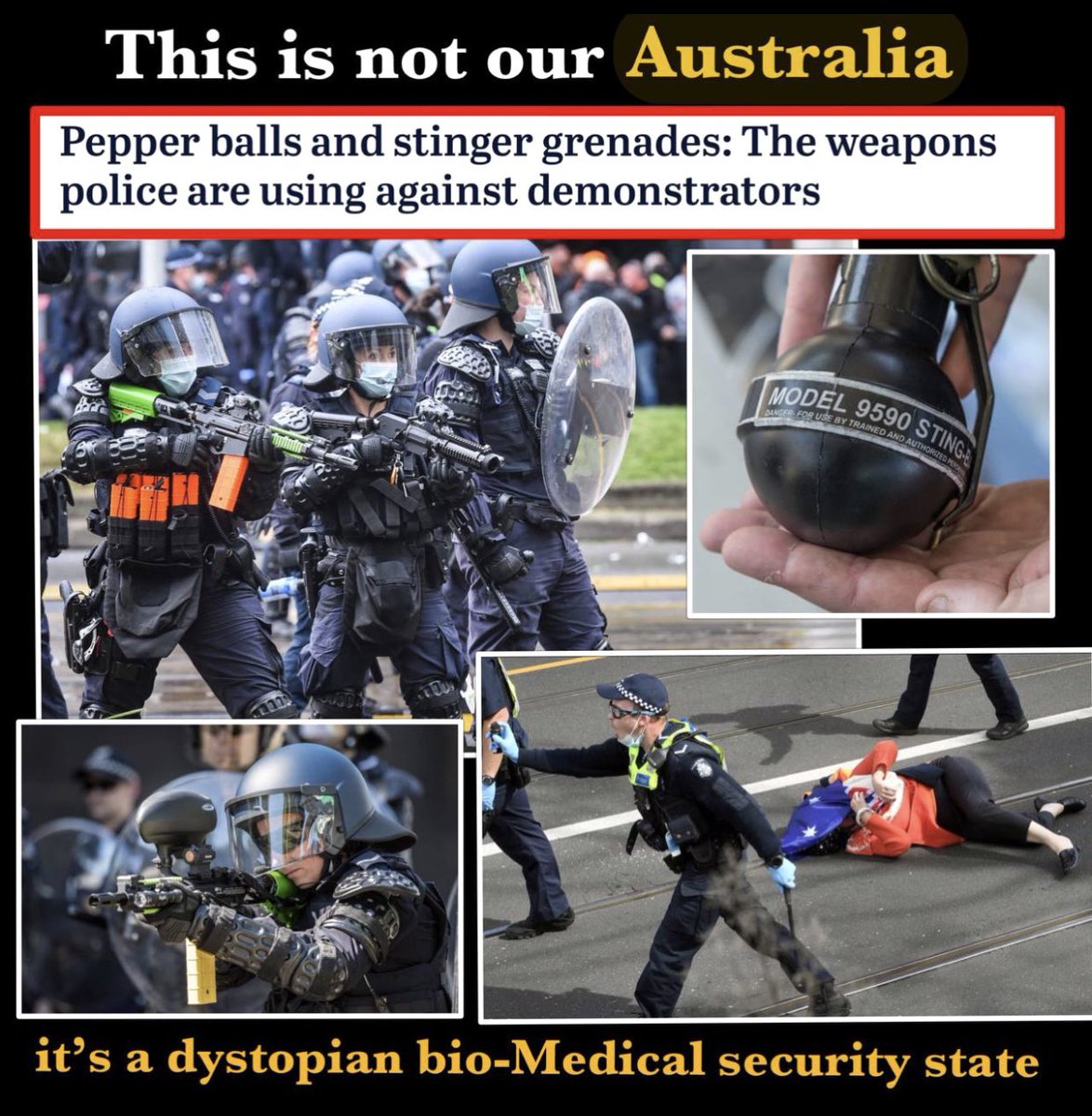 craigkellyAFEE's tweet image. THIS IS NOT OUR AUSTRALIA

Militarised Vic Police terrorising unarmed, peaceful protesters

Weapons of mass control used by Vic Police to terrorise unarmed, peaceful protesters

Vic Police abuses of human rights

#VicPolViolence

SHAME

Judicial Inquiry into Police Brutality NOW