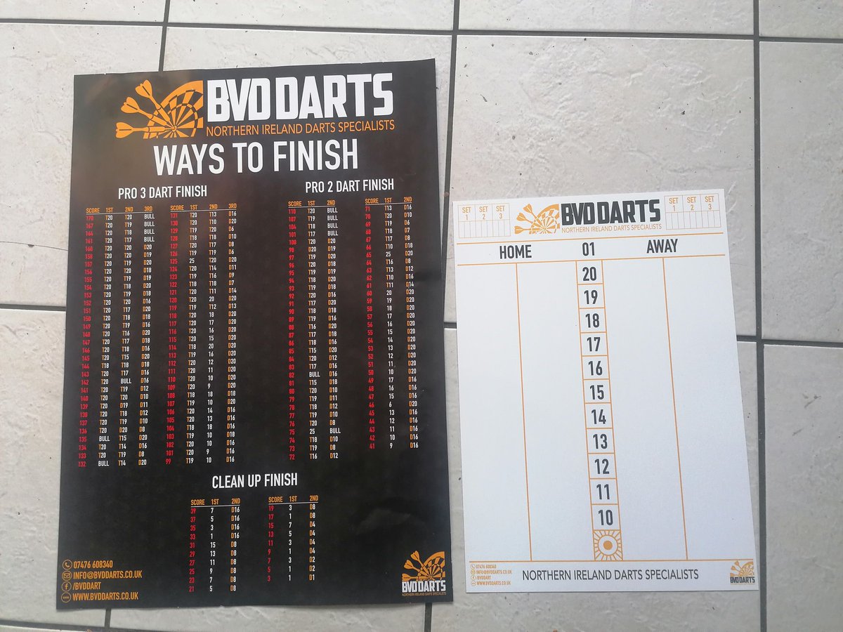 New A2 size checkout charts and A3 dry wipe score baords available <a href="/BvdDarts/">BVD Darts</a>