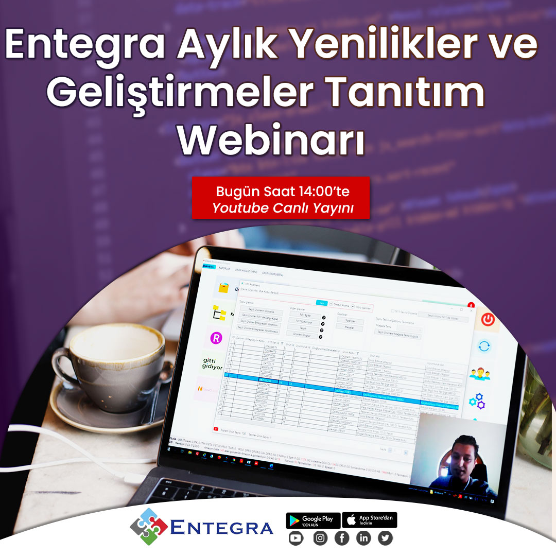 Bugün 14:00'te Youtube üzerinden gerçekleşecek, Entegra'da yaptığımız son yenilikler ve geliştirmeler üzerine konuşacağımız webinarımıza davetlisiniz!

Yayına ulaşmak için >> bit.ly/3kHAWi2

#entegra #webinar #eticaret #entegrasyon #muhasebe #erp #efatura