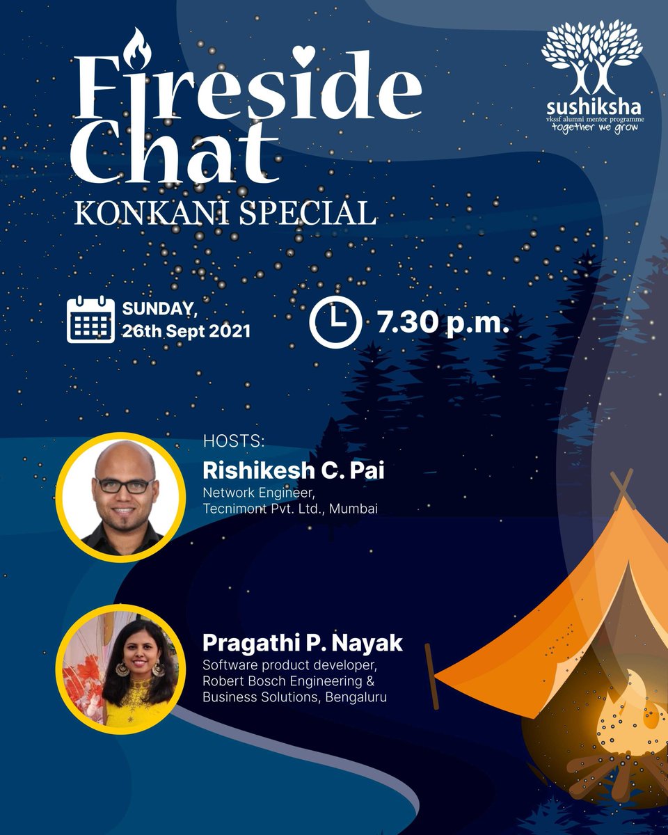 SushikshaWkc's tweet photo. The next show of our #FireSideChat is back, and this time, it has a new essence. The session will be in amchi style. Time to listen to the stories of our beautiful people in their own dialect of Konkani! 
@pai91_rishi @nayak_pragathi 

#WorldKonkaniCentre #VAA #VKSSF #culture https://t.co/TDQwOlq1i4
