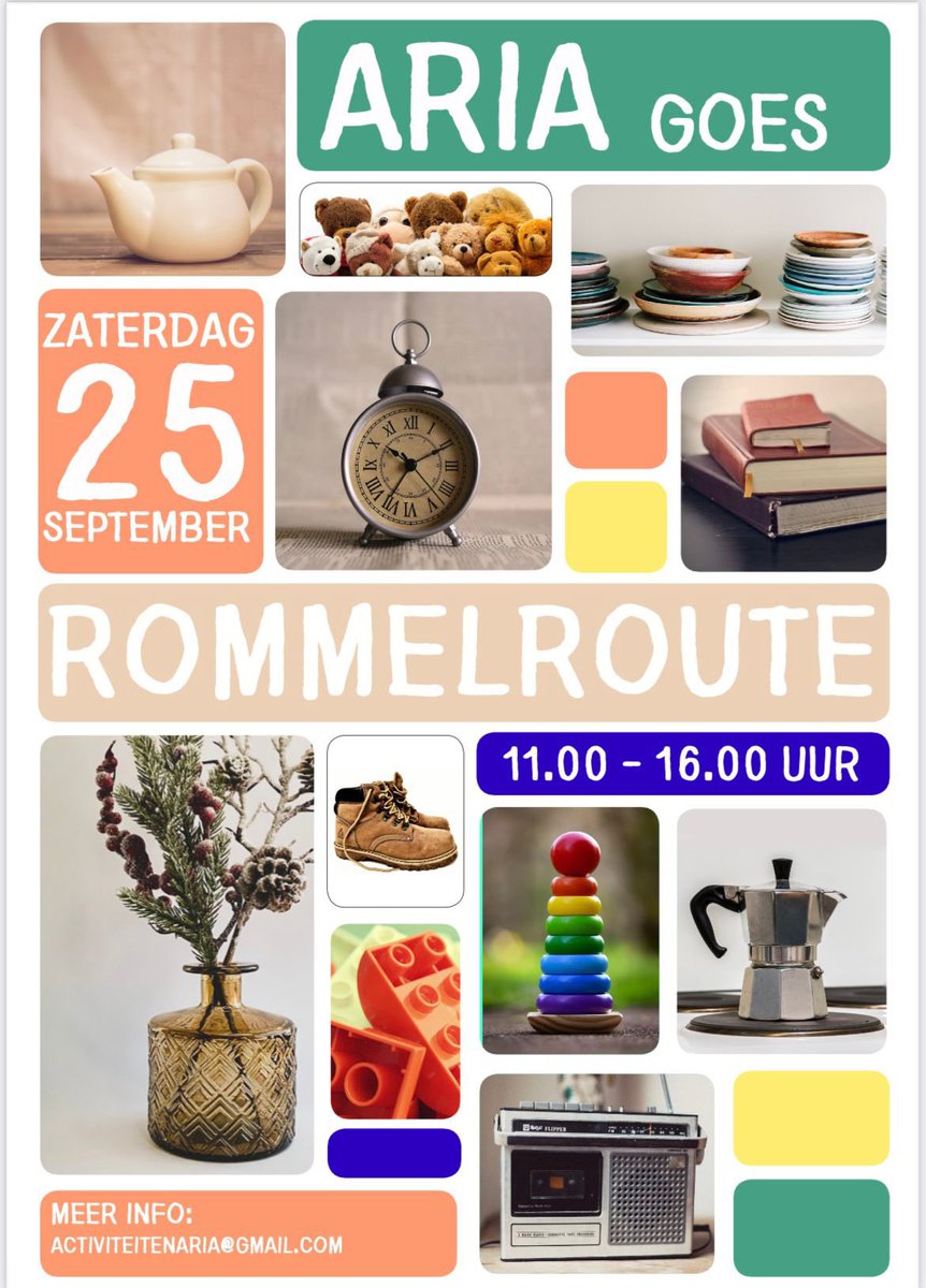 Vandaag is er een rommelroute in onze wijk Aria Goes! Komt dat zien (en kopen!) tussen 11.00-16.00