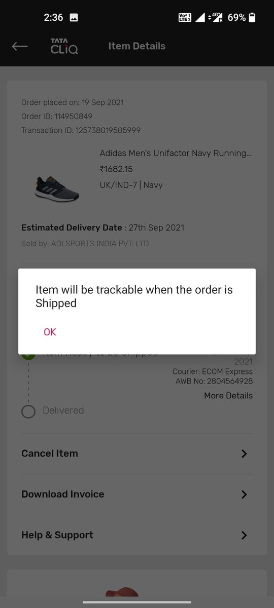 xmrigankesh's tweet photo. Order status is same since 21.09.2021, after waiting for such a long time today when i called tata cliq customer care. I got to know that after packing and handed over to shipping partner my order was cancelled due to quality issue without any information. @TataCLiQ @RNTata2000 https://t.co/05DDW3Rjgz